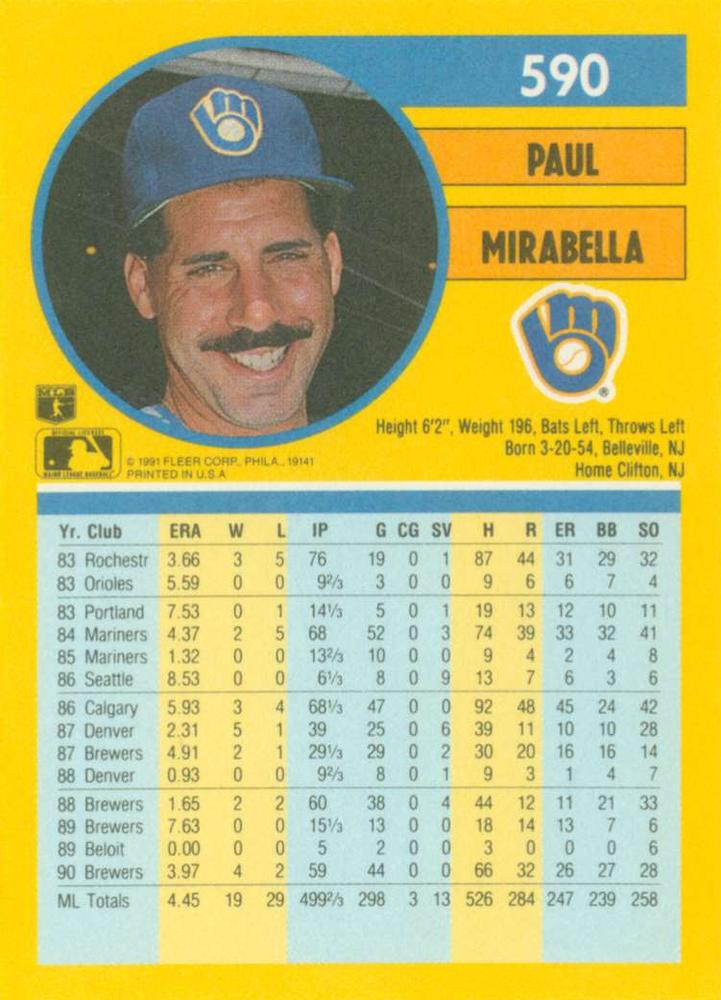 Paul Mirabella  baseball card collectible - Main Image 2