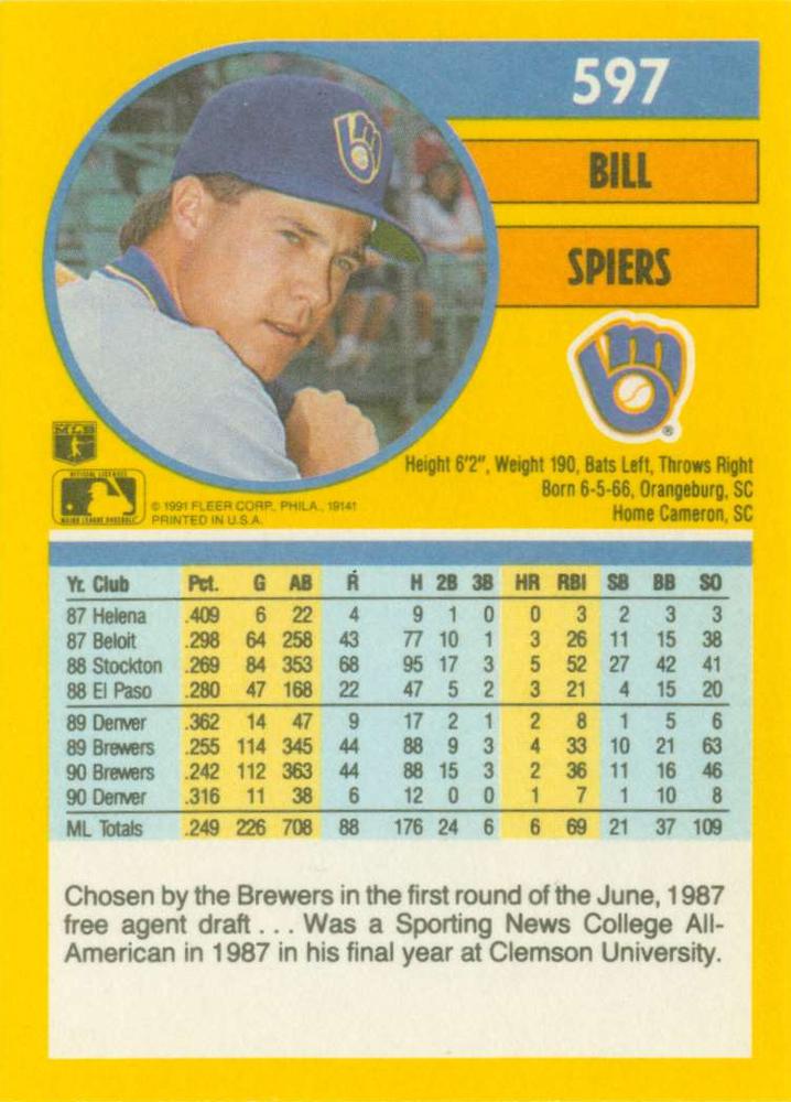 Bill Spiers  baseball card collectible - Main Image 2