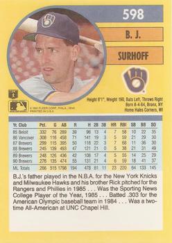 B.J. Surhoff  baseball card collectible - Main Image 2