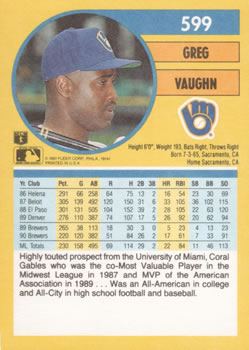 Greg Vaughn  baseball card collectible - Main Image 2
