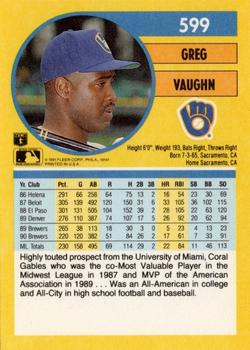 Greg Vaughn  baseball card collectible - Main Image 2