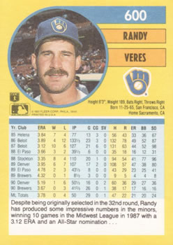 Randy Veres  baseball card collectible - Main Image 2