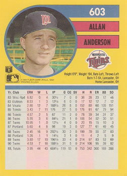 Allan Anderson  baseball card collectible - Main Image 2