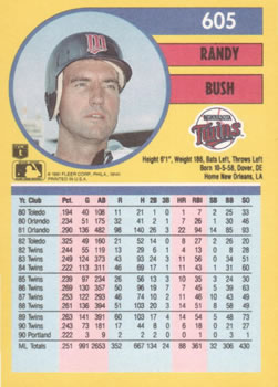 Randy Bush  baseball card collectible - Main Image 2