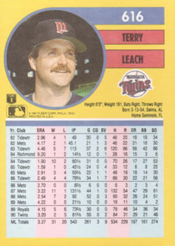 Terry Leach  baseball card collectible - Main Image 2