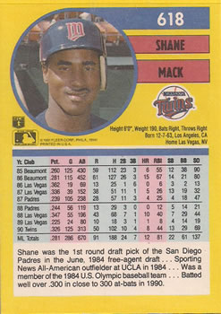 Shane Mack  baseball card collectible - Main Image 2