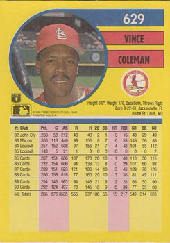 Vince Coleman  baseball card collectible - Main Image 2