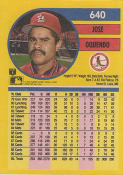 Jose Oquendo  baseball card collectible - Main Image 2