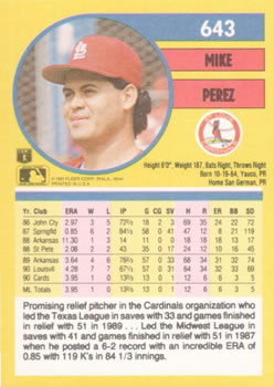 Mike Perez  baseball card collectible - Main Image 2