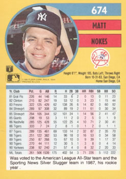 Matt Nokes  baseball card collectible - Main Image 2