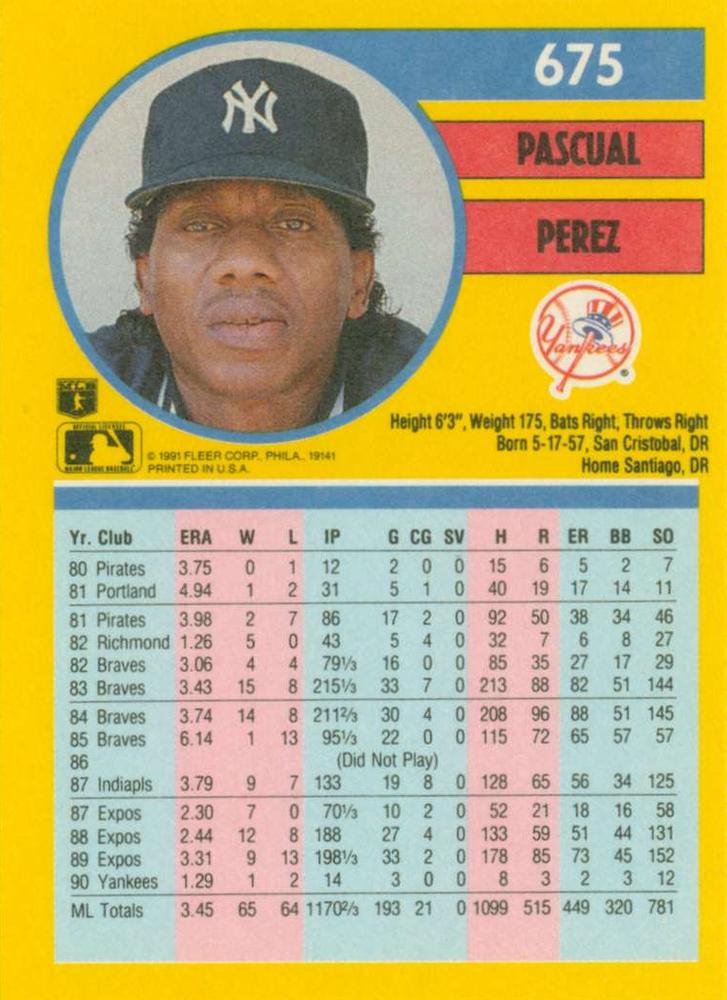 Pascual Perez  baseball card collectible - Main Image 2