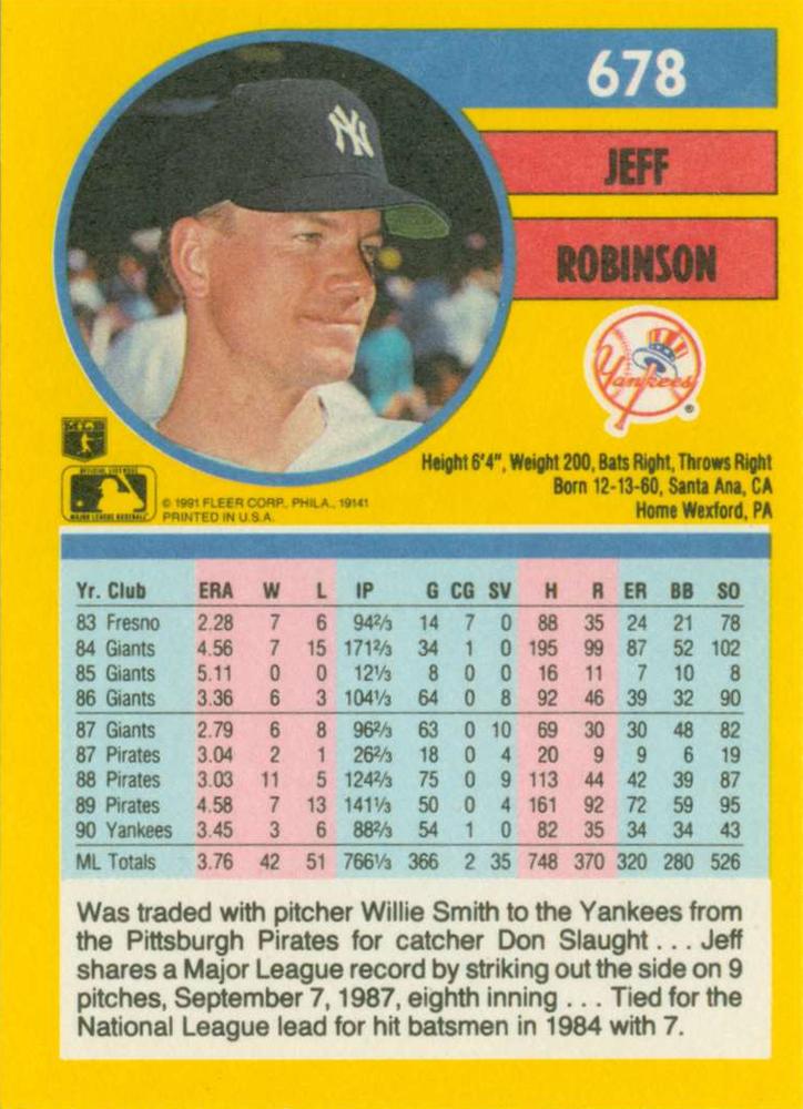 Jeff Robinson  baseball card collectible - Main Image 2