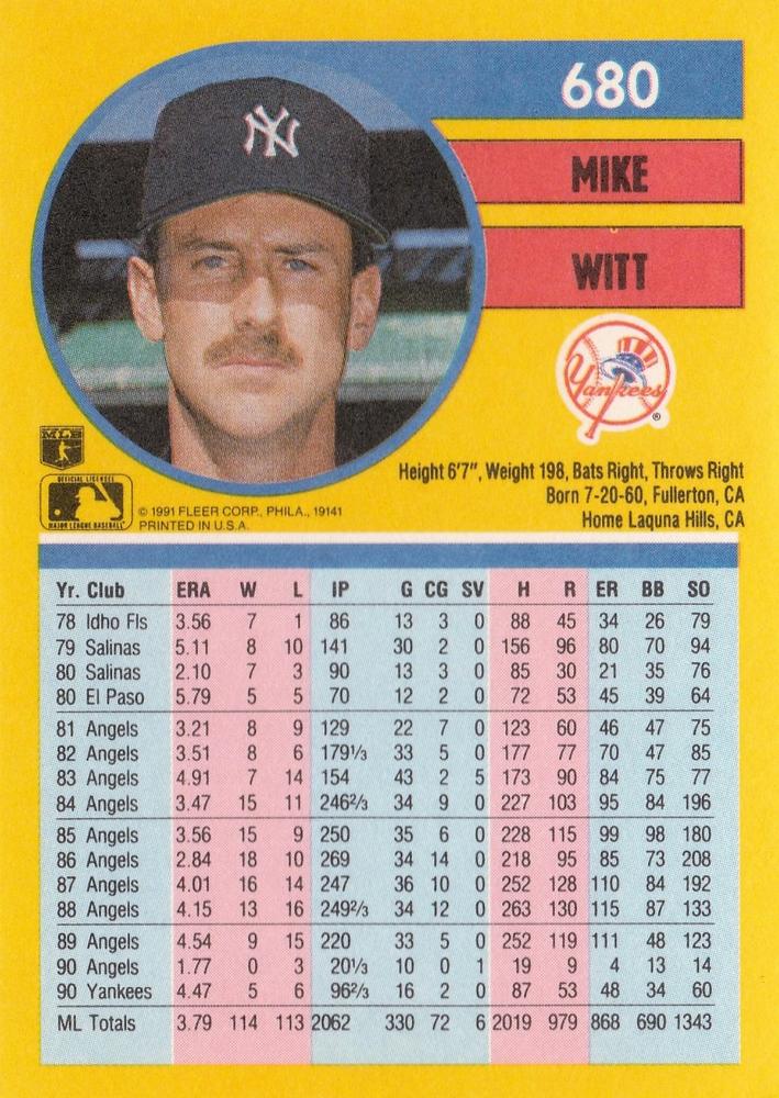 Mike Witt  baseball card collectible - Main Image 2