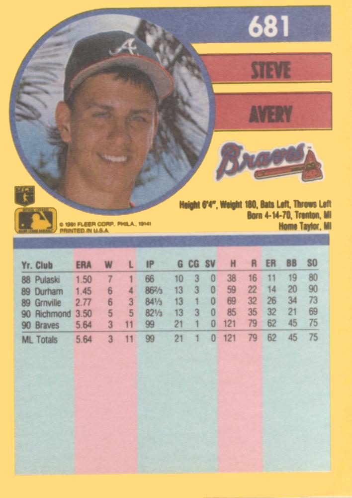 Steve Avery  baseball card collectible - Main Image 2