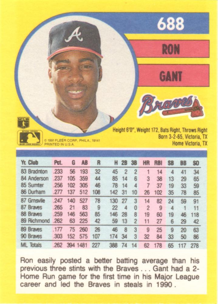 Ron Gant  baseball card collectible - Main Image 2