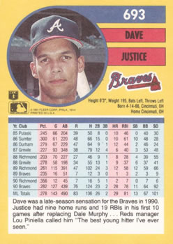 Dave Justice  baseball card collectible - Main Image 2