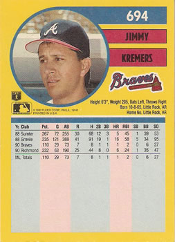 Jimmy Kremers  baseball card collectible - Main Image 2