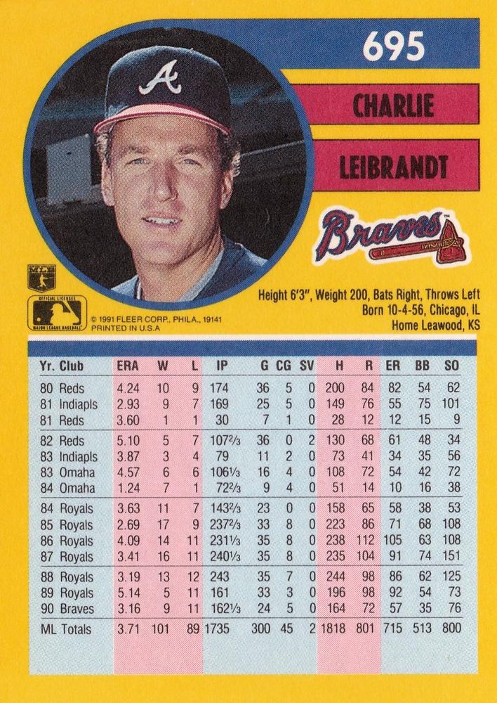 Charlie Leibrandt  baseball card collectible - Main Image 2