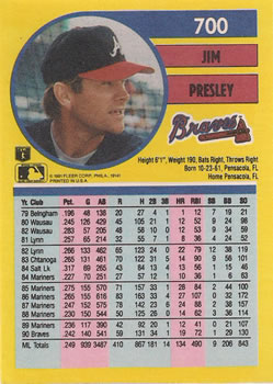 Jim Presley  baseball card collectible - Main Image 2