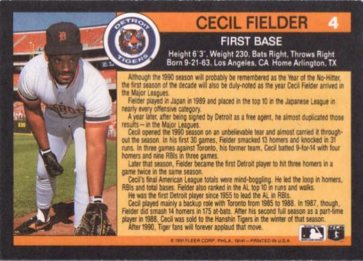 Cecil Fielder  baseball card collectible - Main Image 2