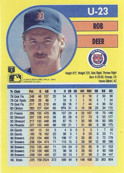 Rob Deer  baseball card collectible - Main Image 2