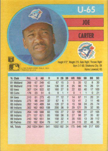 Joe Carter  baseball card collectible - Main Image 2