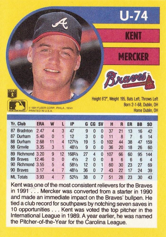 Kent Mercker  baseball card collectible - Main Image 2
