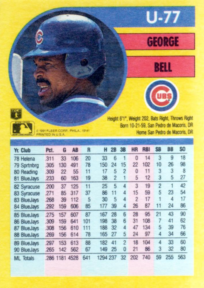 George Bell  baseball card collectible - Main Image 2