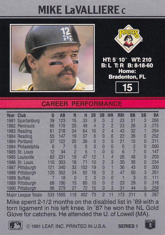 Mike LaValliere  baseball card collectible - Main Image 2