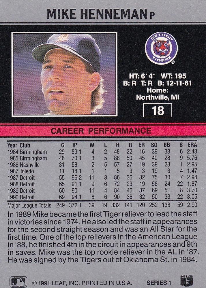 Mike Henneman  baseball card collectible - Main Image 2