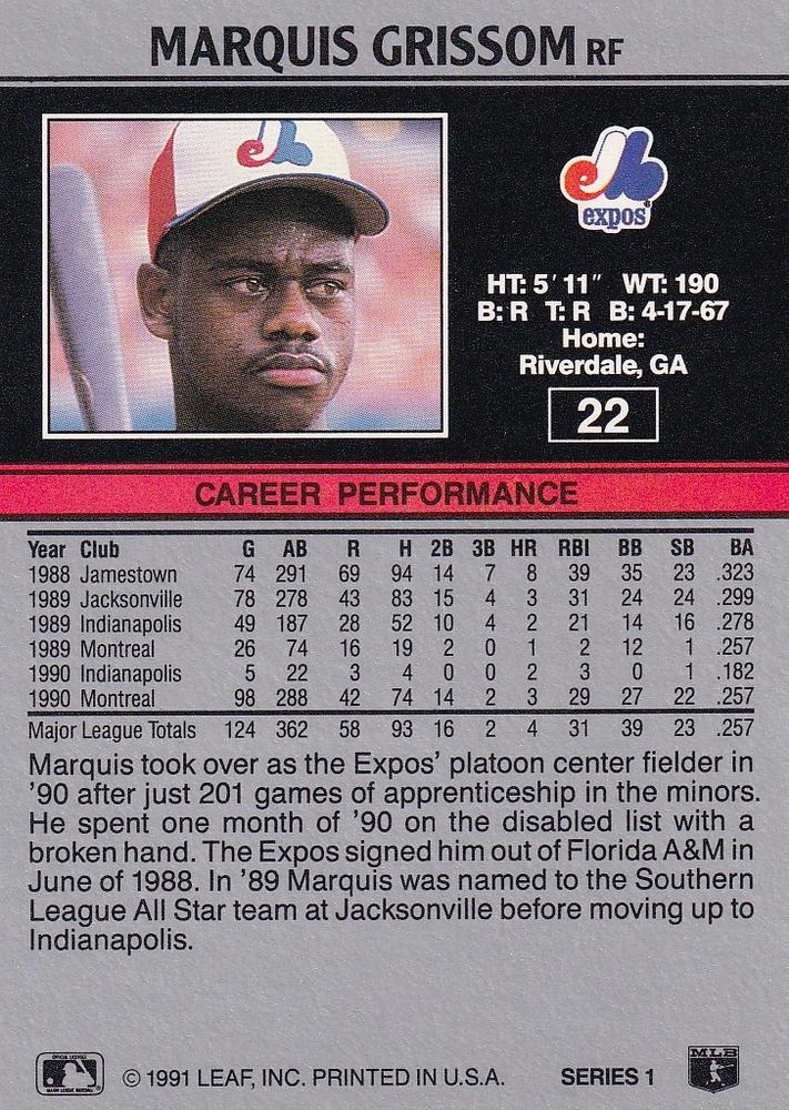 Marquis Grissom  baseball card collectible - Main Image 2