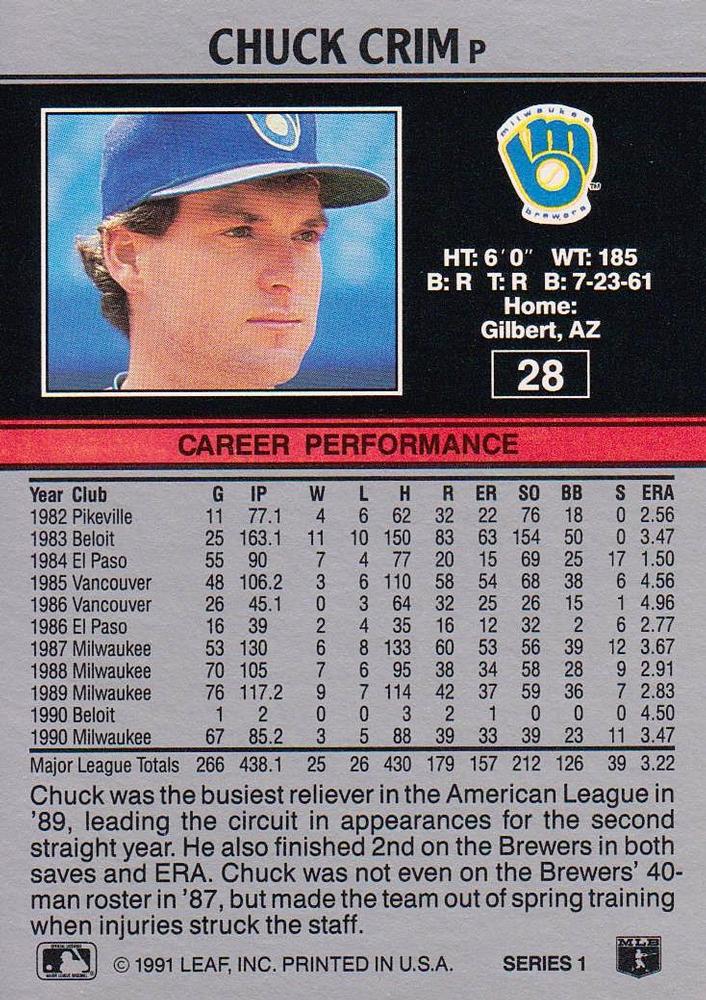 Chuck Crim  baseball card collectible - Main Image 2
