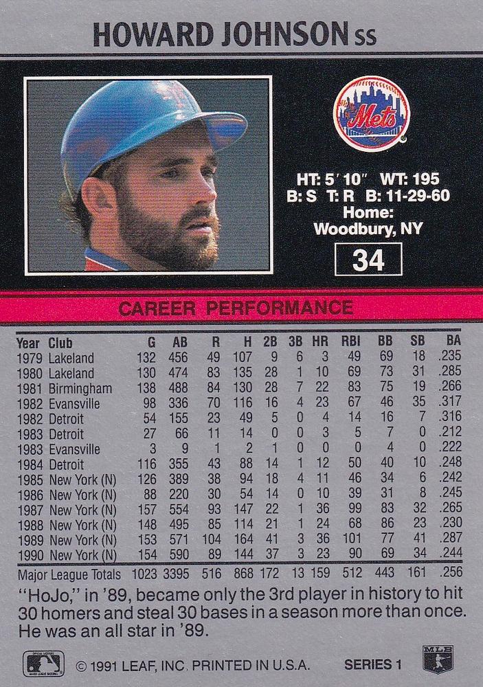 Howard Johnson  baseball card collectible - Main Image 2