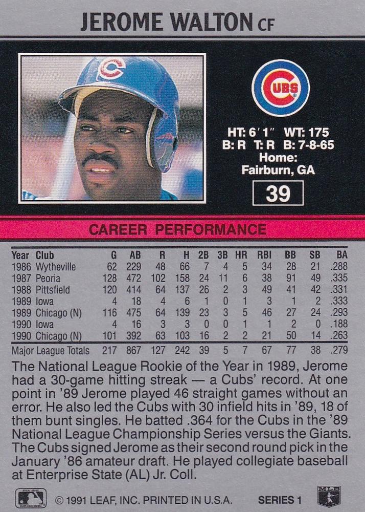 Jerome Walton  baseball card collectible - Main Image 2