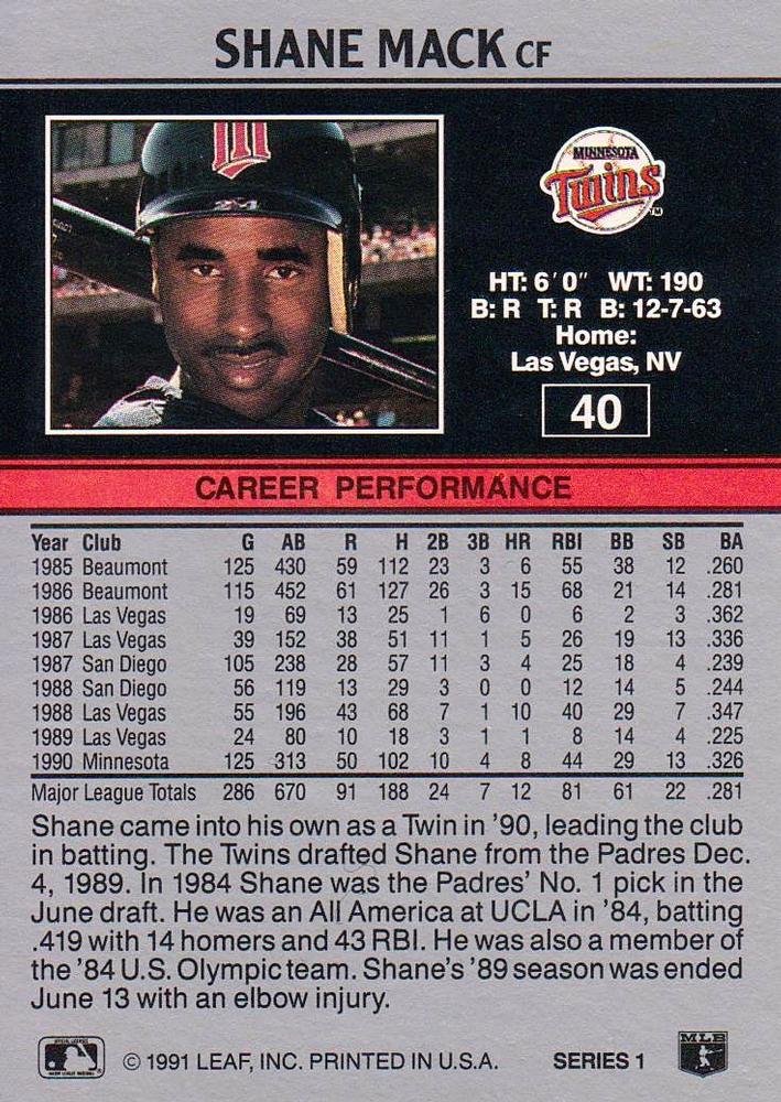 Shane Mack  baseball card collectible - Main Image 2