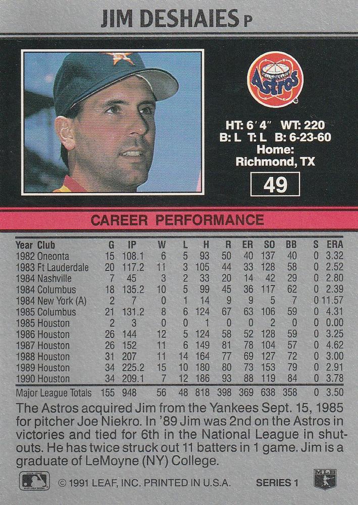 Jim Deshaies  baseball card collectible - Main Image 2