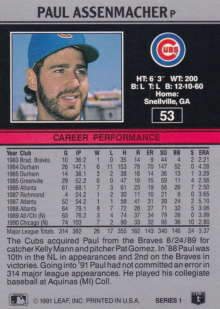 Paul Assenmacher  baseball card collectible - Main Image 2