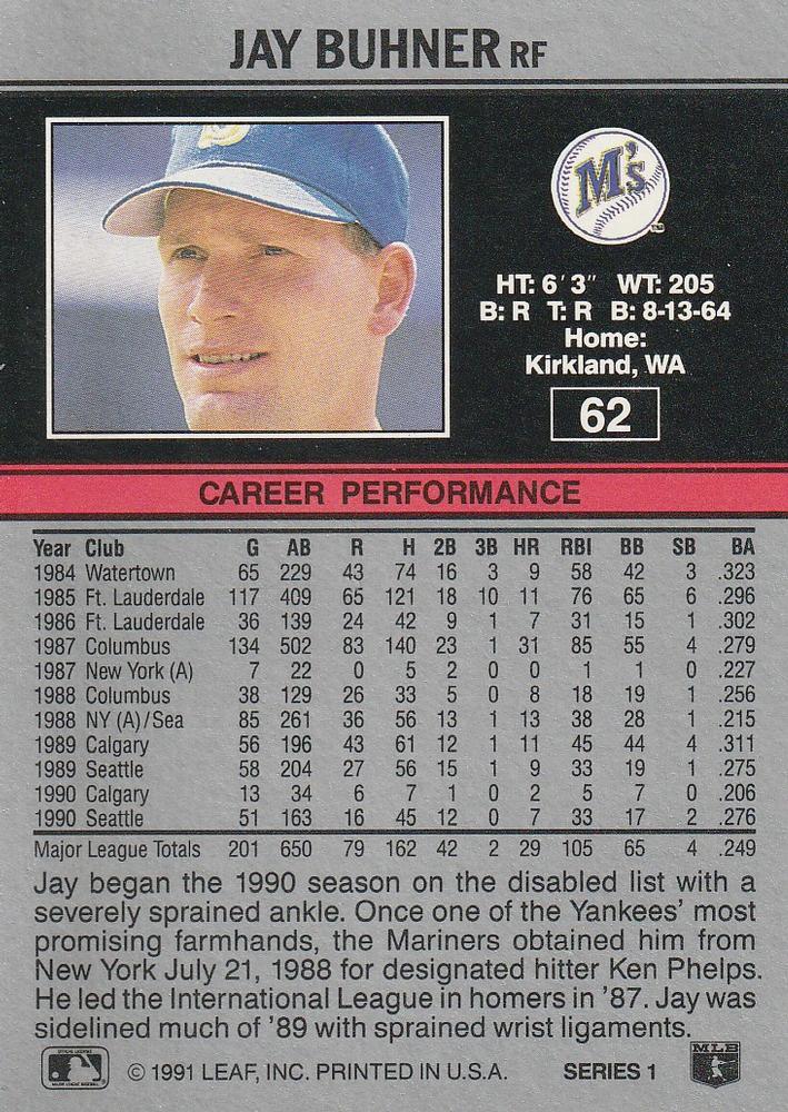 Jay Buhner  baseball card collectible - Main Image 2