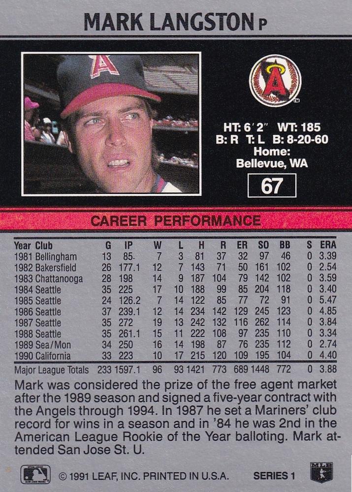 Mark Langston  baseball card collectible - Main Image 2