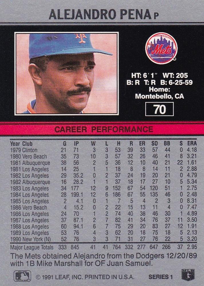 Alejandro Pena  baseball card collectible - Main Image 2