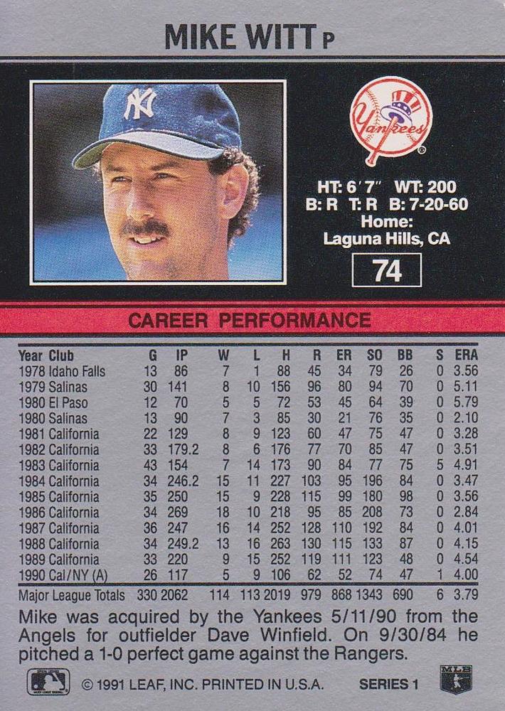 Mike Witt  baseball card collectible - Main Image 2