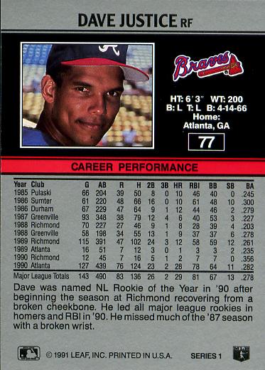 Dave Justice  baseball card collectible - Main Image 2