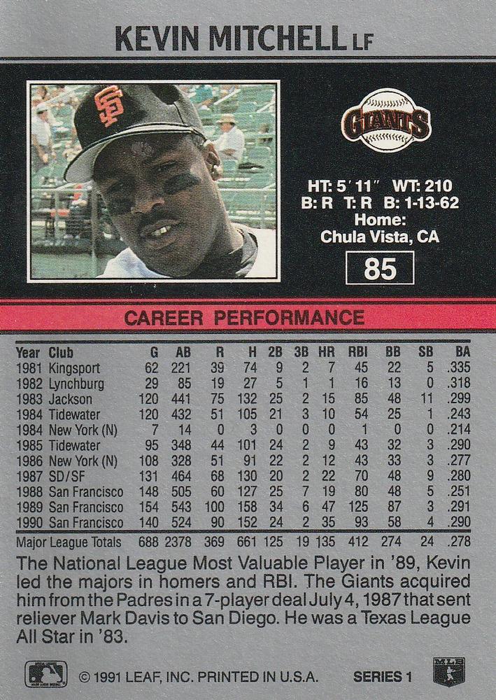 Kevin Mitchell  baseball card collectible - Main Image 2