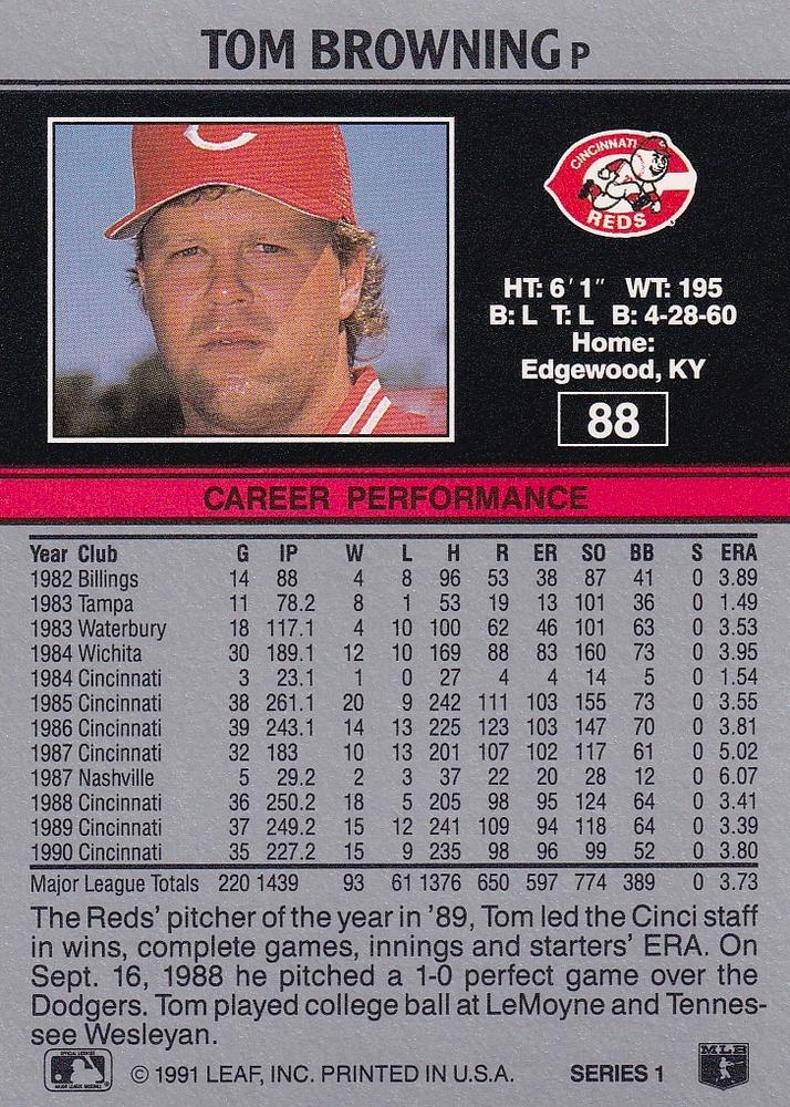 Tom Browning  baseball card collectible - Main Image 2