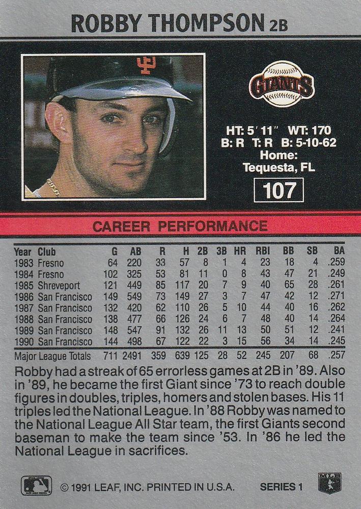 Robby Thompson  baseball card collectible - Main Image 2