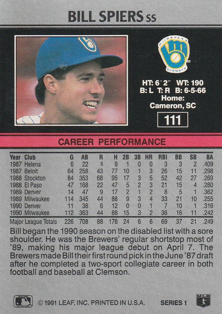 Bill Spiers  baseball card collectible - Main Image 2