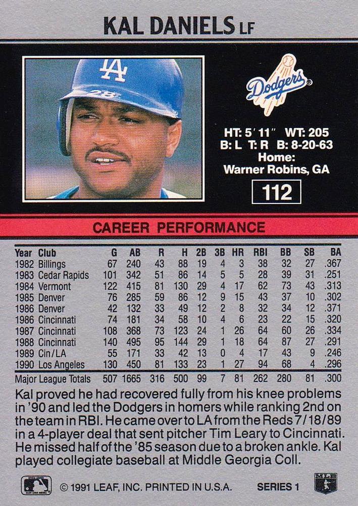 Kal Daniels  baseball card collectible - Main Image 2