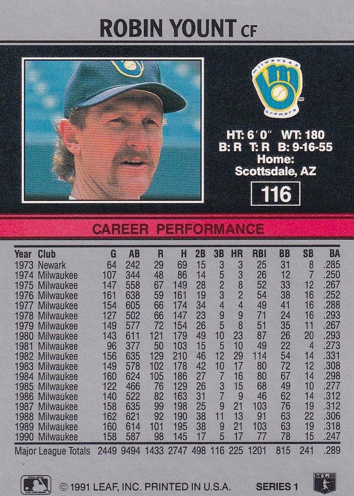 Robin Yount  baseball card collectible - Main Image 2