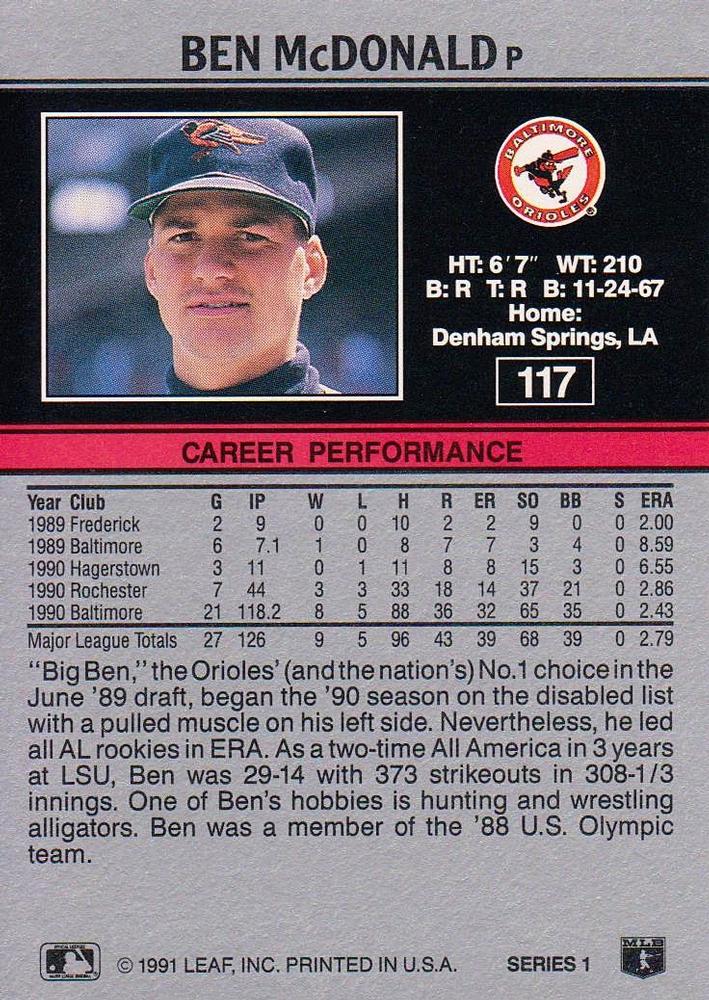 Ben McDonald  baseball card collectible - Main Image 2