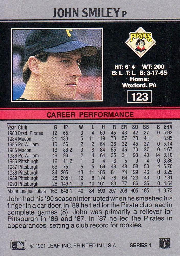 John Smiley  baseball card collectible - Main Image 2